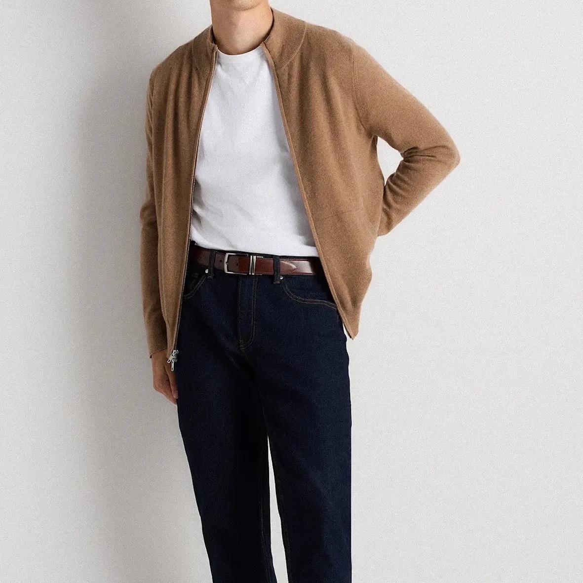 Nwt Quince Mongolian Cashmere Full Zip Sweater In Teak Brown Mock Neck - Xlarge